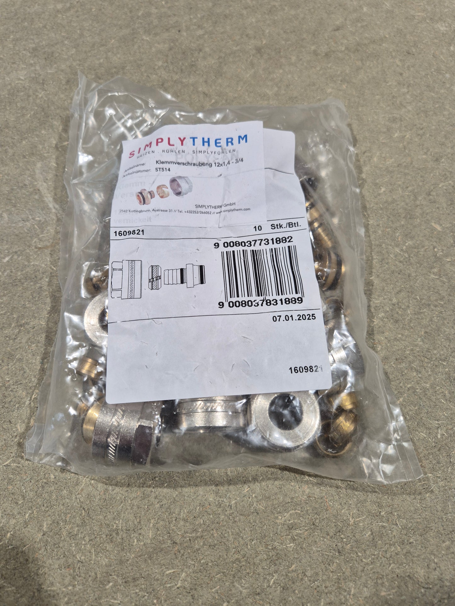 Klemmringverschraubung 3/4 Zoll Eurokunus auf 16 x 2mm Rohr